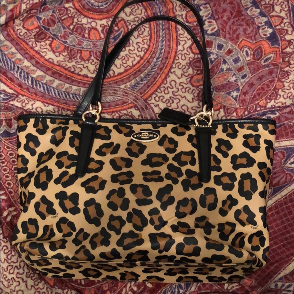 Coach Animal print leather tote